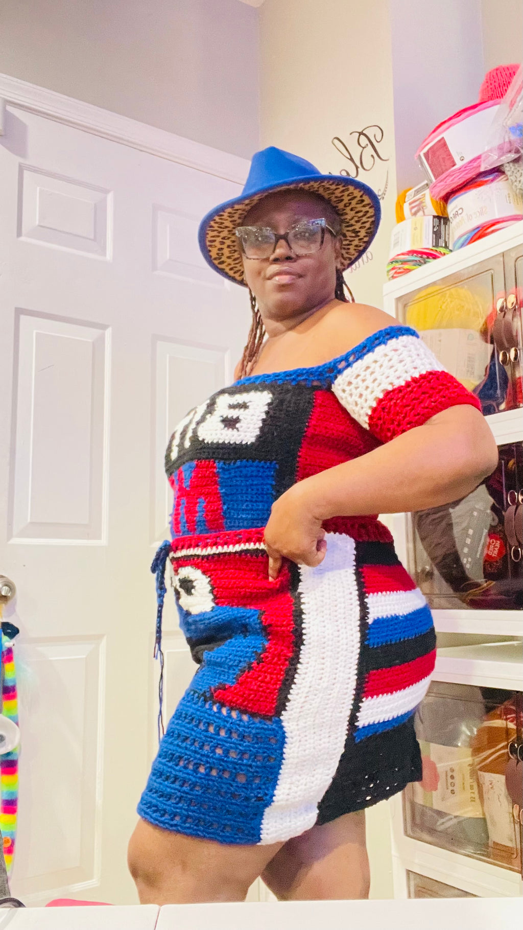 Crocheted bite me top and cookie monster skirt  set